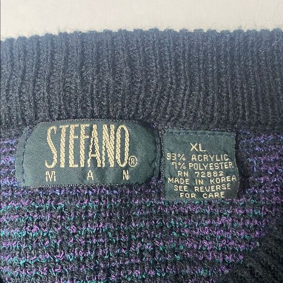 Vintage Stefano Man Vintage Retro 80's Patterned Grandpa Knit Sweater XL - Picture 6 of 8